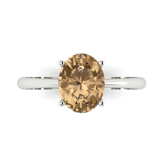 2 cttw Zirconia Simulated Champagne Diamond Solitaire  Engagement Ring - Solid White Gold (VVS1, Oval Cut,9x7mm)