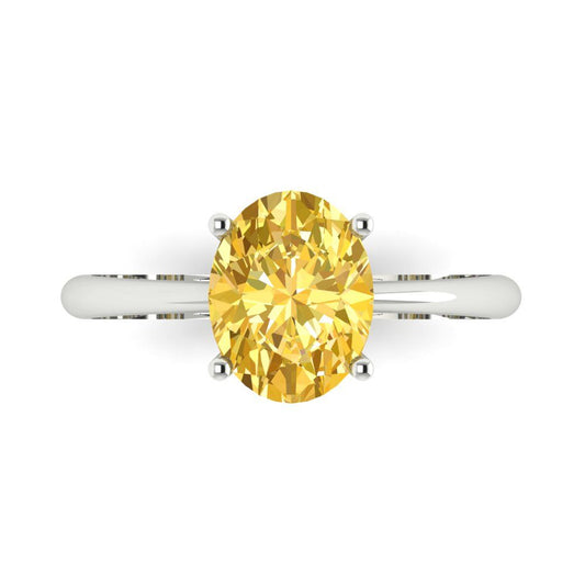 2 cttw Zirconia Simulated Yellow Diamond Solitaire  Engagement Ring - Solid White Gold (VVS1, Oval Cut,9x7mm)