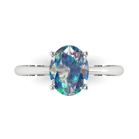 2 cttw Blue Moissanite Solitaire  Engagement Ring - Solid White Gold (VVS1, Oval Cut,9x7mm)