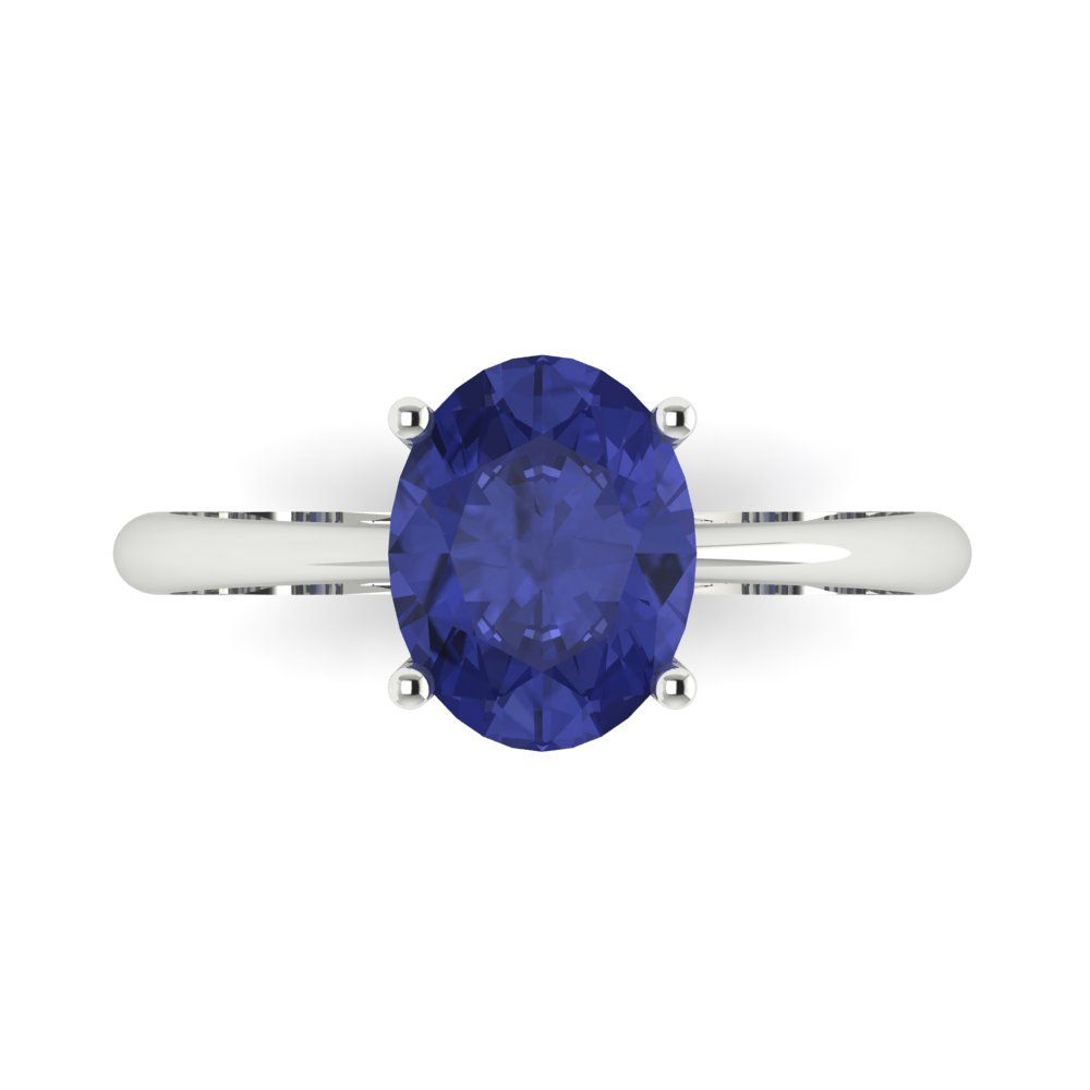 2 cttw Simulated Tanzanite Solitaire  Engagement Ring - Solid Gold (Oval Cut,9x7mm)