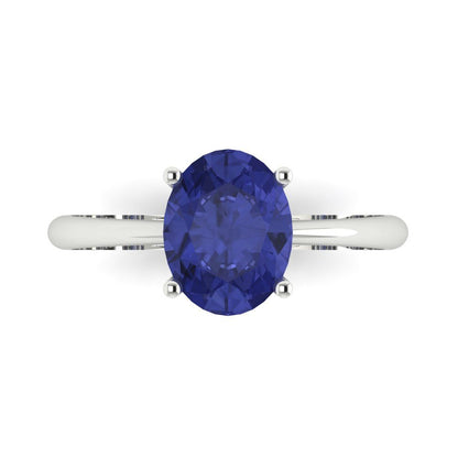 2 cttw Simulated Tanzanite Solitaire  Engagement Ring - Solid Gold (Oval Cut,9x7mm)