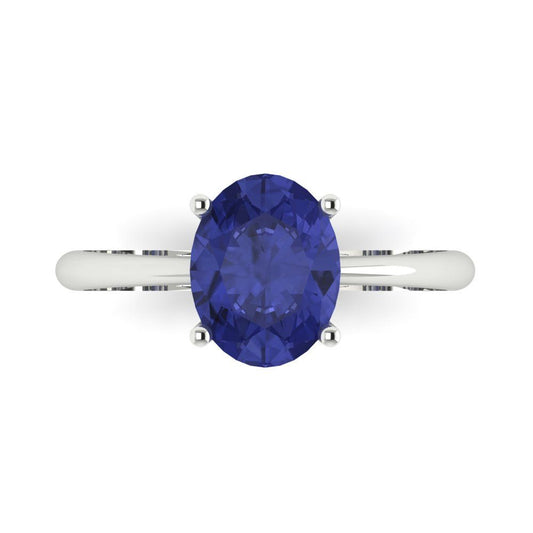2 cttw Simulated Tanzanite Solitaire  Engagement Ring - Solid White Gold (VVS1, Oval Cut,9x7mm)