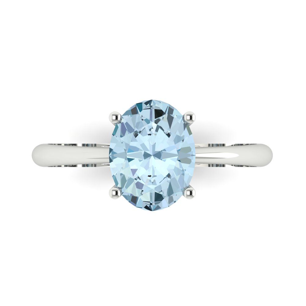 2 cttw Zirconia Simulated Blue Diamond Solitaire  Engagement Ring - Solid Gold (VVS1, Oval Cut,9x7mm)