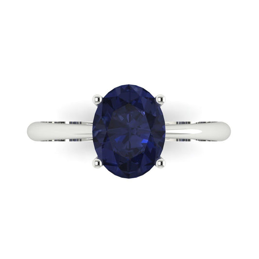 2 cttw Simulated Blue Sapphire Solitaire  Engagement Ring - Solid White Gold (VVS1, Oval Cut,9x7mm)