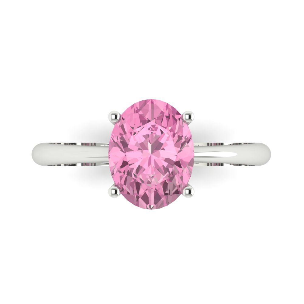 2 cttw Zirconia Simulated Pink Diamond Solitaire  Engagement Ring - Solid Gold (VVS1, Oval Cut,9x7mm)
