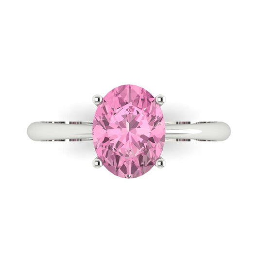 2 cttw Zirconia Simulated Pink Diamond Solitaire  Engagement Ring - Solid White Gold (VVS1, Oval Cut,9x7mm)