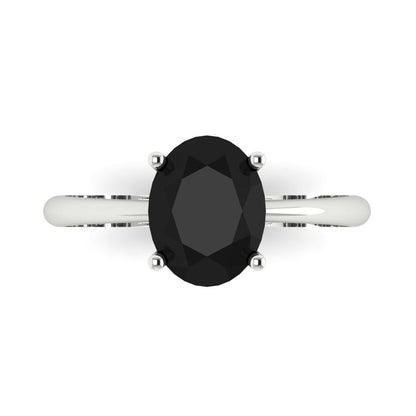 2 cttw Natural Onyx Solitaire  Engagement Ring - Solid Gold (Oval Cut,9x7mm)