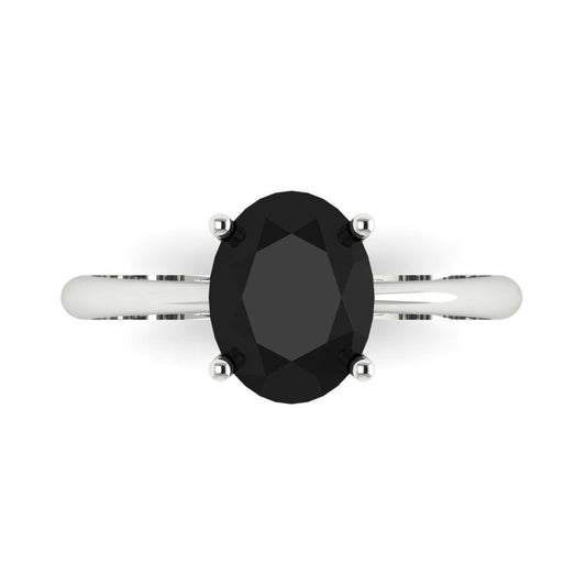 2 cttw Natural Onyx Solitaire  Engagement Ring - Solid White Gold (VVS1, Oval Cut,9x7mm)