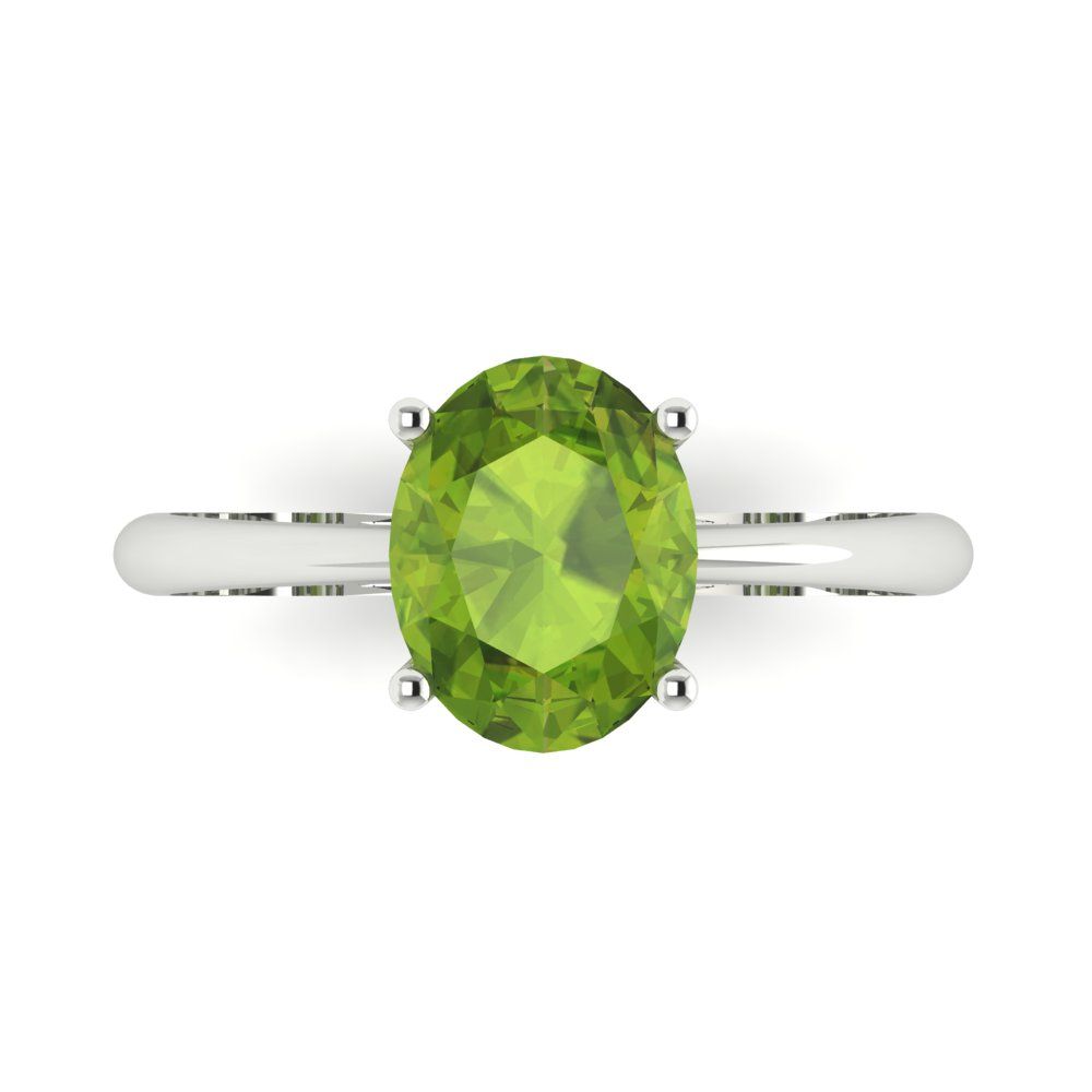 2 cttw Natural Peridot Solitaire  Engagement Ring - Solid Gold (Oval Cut,9x7mm)