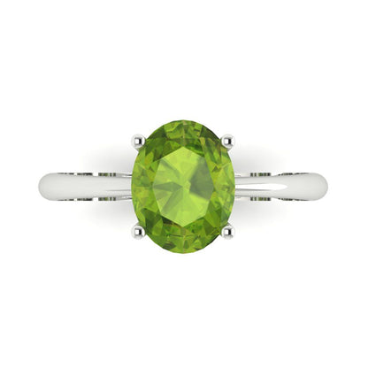 2 cttw Natural Peridot Solitaire  Engagement Ring - Solid Gold (Oval Cut,9x7mm)