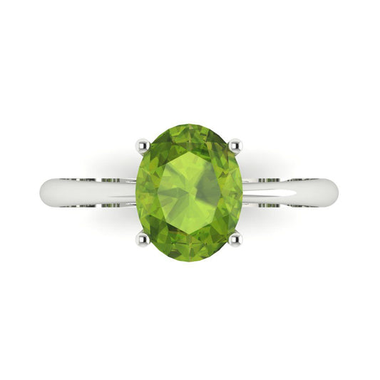 2 cttw Natural Peridot Solitaire  Engagement Ring - Solid White Gold (VVS1, Oval Cut,9x7mm)