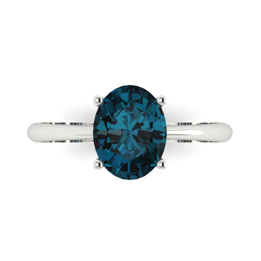 2 cttw Natural London Blue Topaz Solitaire  Engagement Ring - Solid White Gold (VVS1, Oval Cut,9x7mm)