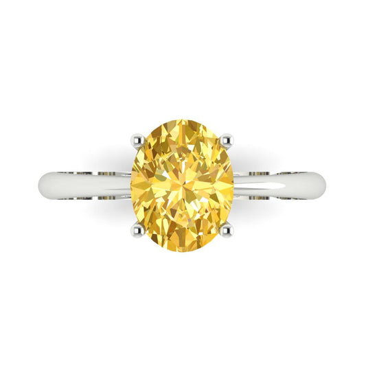 2 cttw Natural Citrine Solitaire  Engagement Ring - Solid White Gold (VVS1, Oval Cut,9x7mm)