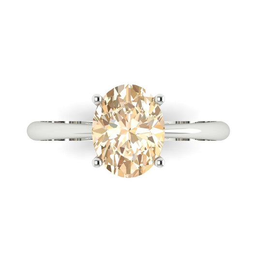 2 cttw Natural Morganite Solitaire  Engagement Ring - Solid White Gold (VVS1, Oval Cut,9x7mm)
