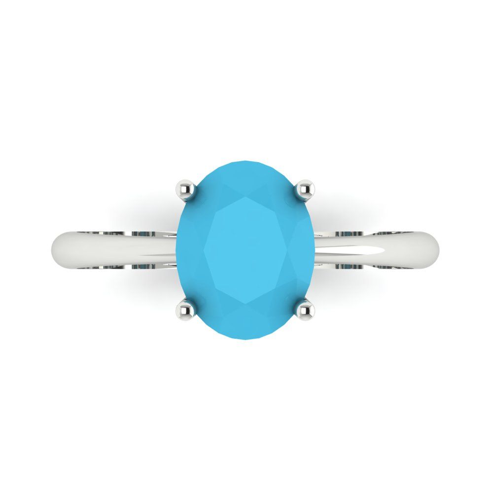 2 cttw Simulated Turquoise Solitaire  Engagement Ring - Solid Gold (Oval Cut,9x7mm)
