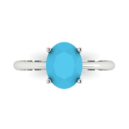 2 cttw Simulated Turquoise Solitaire  Engagement Ring - Solid Gold (Oval Cut,9x7mm)