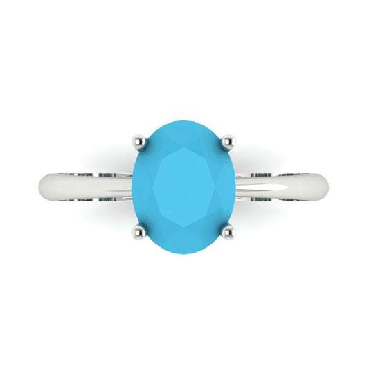 2 cttw Simulated Turquoise Solitaire  Engagement Ring - Solid White Gold (VVS1, Oval Cut,9x7mm)
