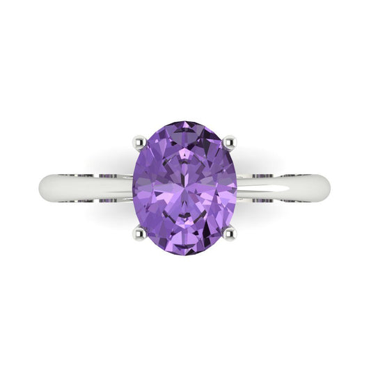 2 cttw Simulated Alexandrite Solitaire  Engagement Ring - Solid White Gold (VVS1, Oval Cut,9x7mm)