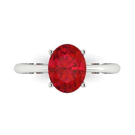 2 cttw Simulated Pink Tourmaline Solitaire  Engagement Ring - Solid White Gold (VVS1, Oval Cut,9x7mm)