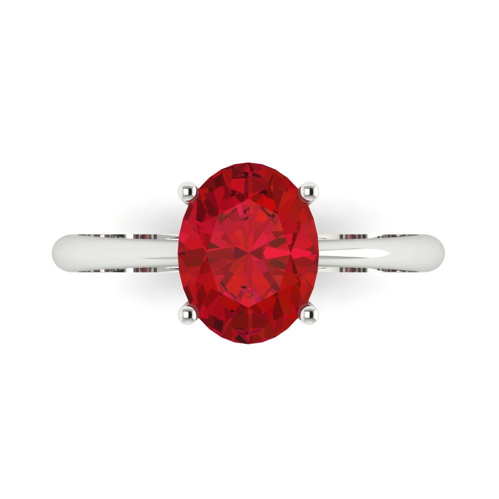 2 cttw Simulated Ruby Solitaire  Engagement Ring - Solid White Gold (VVS1, Oval Cut,9x7mm)