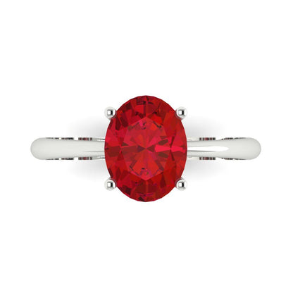 2 cttw Simulated Ruby Solitaire  Engagement Ring - Solid White Gold (VVS1, Oval Cut,9x7mm)