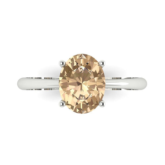 2 cttw Yellow Moissanite Solitaire  Engagement Ring - Solid White Gold (VVS1, Oval Cut,9x7mm)