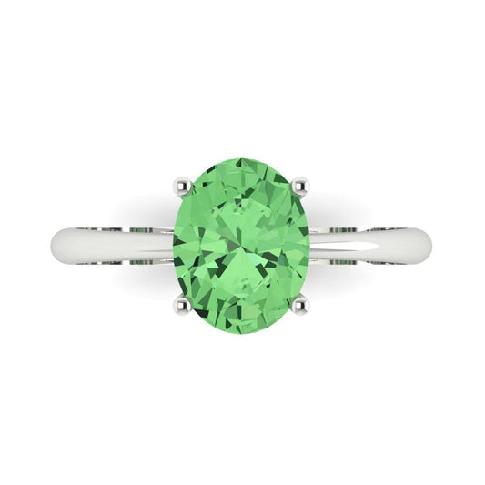 2 cttw Zirconia Simulated Green Diamond Solitaire  Engagement Ring - Solid White Gold (VVS1, Oval Cut,9x7mm)