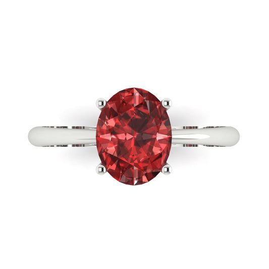 2 cttw Natural Garnet Solitaire  Engagement Ring - Solid White Gold (VVS1, Oval Cut,9x7mm)