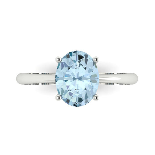 2 cttw Natural Swiss Blue Topaz Solitaire  Engagement Ring - Solid White Gold (VVS1, Oval Cut,9x7mm)