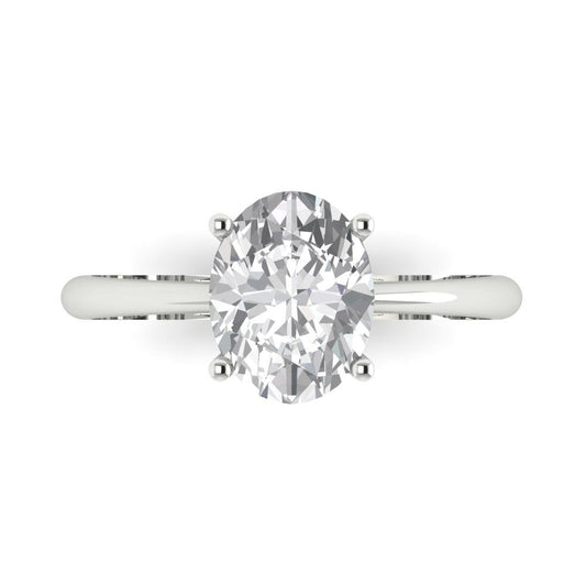 2 cttw White Sapphire Solitaire  Engagement Ring - Solid White Gold (VVS1, Oval Cut,9x7mm)
