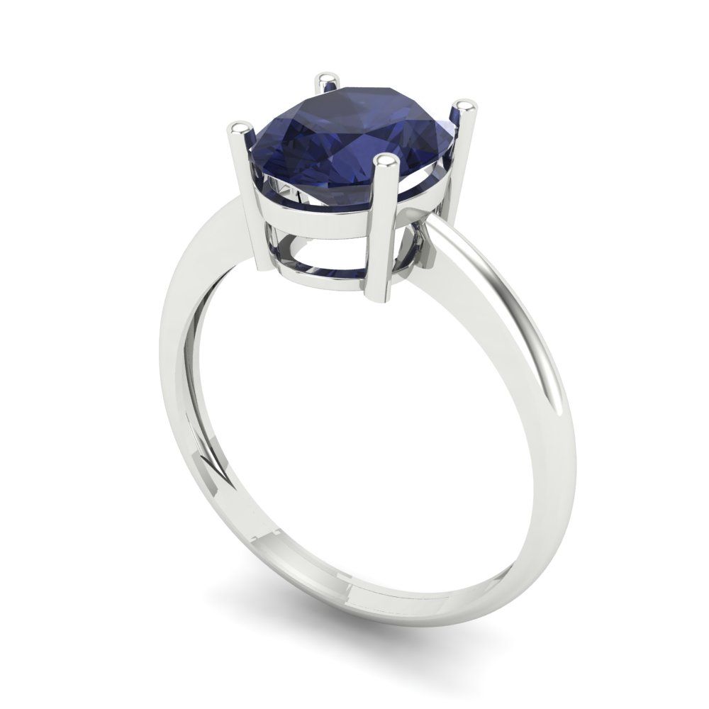 2 cttw Simulated Blue Sapphire Solitaire  Engagement Ring - Solid Gold (Oval Cut,9x7mm)