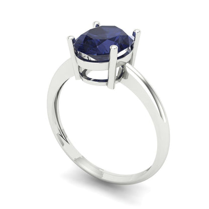 2 cttw Simulated Blue Sapphire Solitaire  Engagement Ring - Solid Gold (Oval Cut,9x7mm)