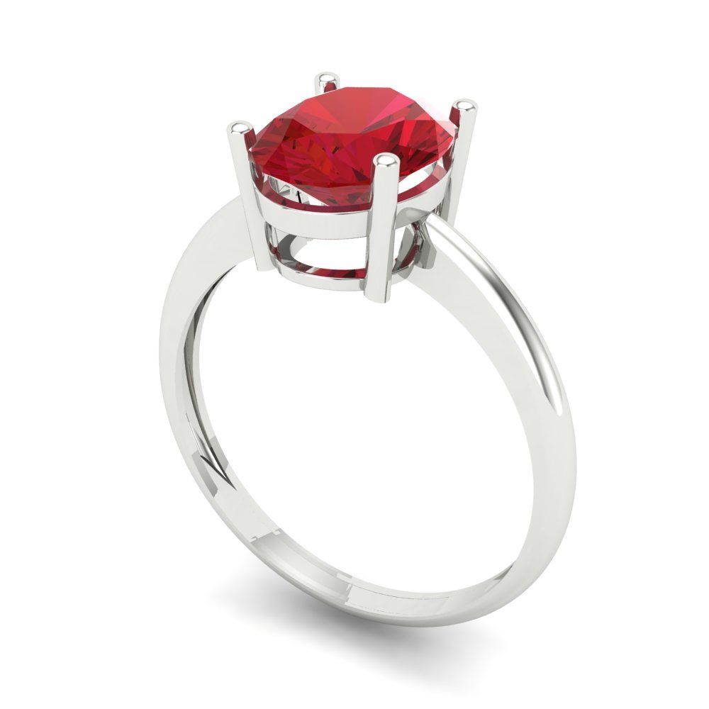 2 cttw Simulated Ruby Solitaire  Engagement Ring - Solid White Gold (VVS1, Oval Cut,9x7mm)