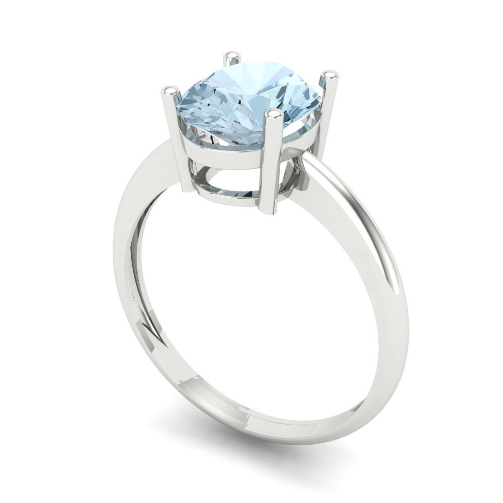 2 cttw Natural Aquamarine Solitaire  Engagement Ring - Solid Gold (Oval Cut,9x7mm)