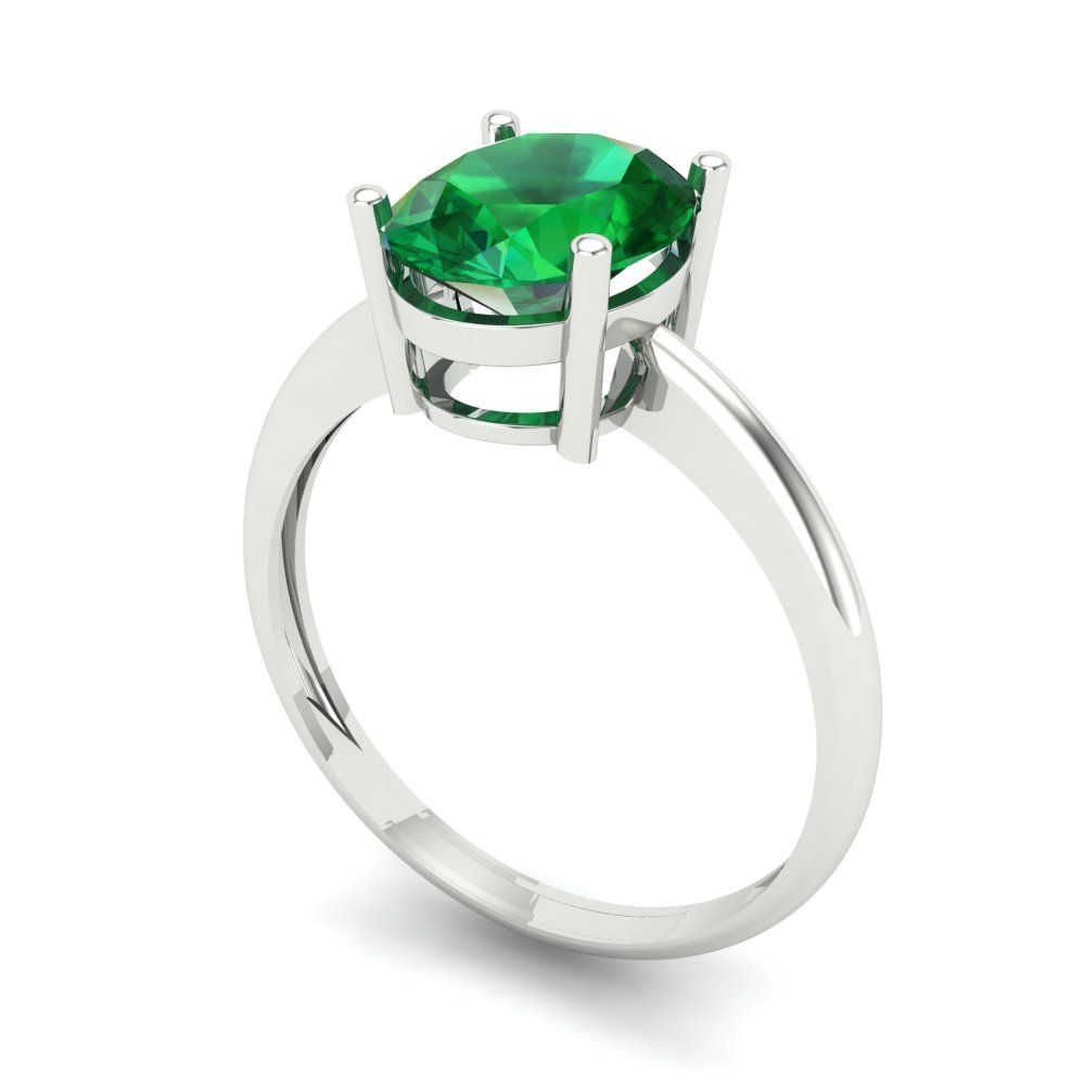 2 cttw Simulated Emerald Solitaire  Engagement Ring - Solid Gold (Oval Cut,9x7mm)