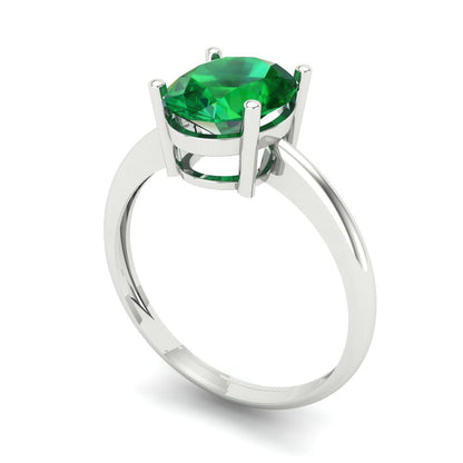 2 cttw Simulated Emerald Solitaire  Engagement Ring - Solid Gold (Oval Cut,9x7mm)