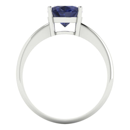 2 cttw Simulated Blue Sapphire Solitaire  Engagement Ring - Solid Gold (Oval Cut,9x7mm)
