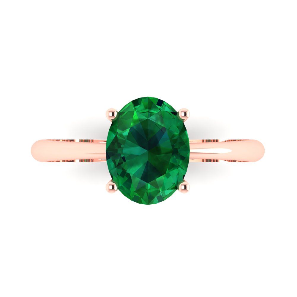 2 cttw Simulated Emerald Solitaire  Engagement Ring - Solid Gold (Oval Cut,9x7mm)