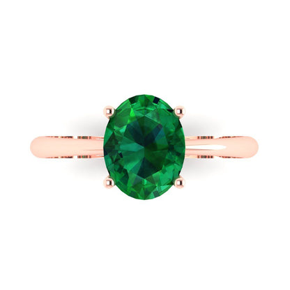 2 cttw Simulated Emerald Solitaire  Engagement Ring - Solid Gold (Oval Cut,9x7mm)