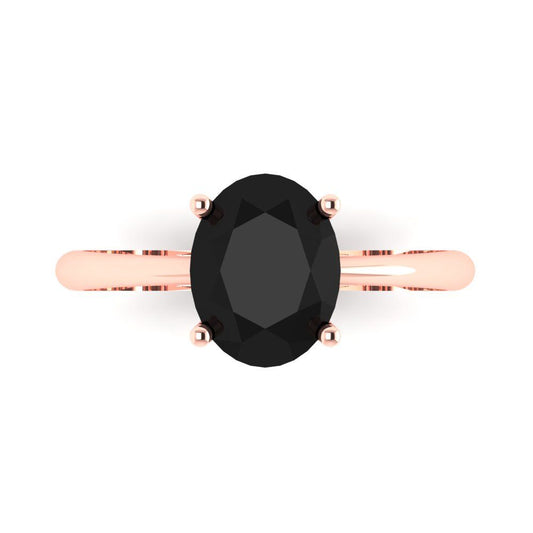 2 cttw Natural Onyx Solitaire  Engagement Ring - Solid Rose Gold (VVS1, Oval Cut,9x7mm)