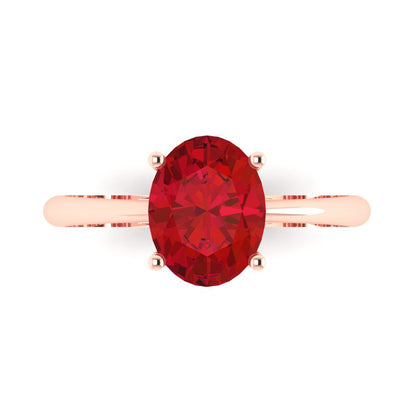 2 cttw Simulated Ruby Solitaire  Engagement Ring - Solid Gold (Oval Cut,9x7mm)