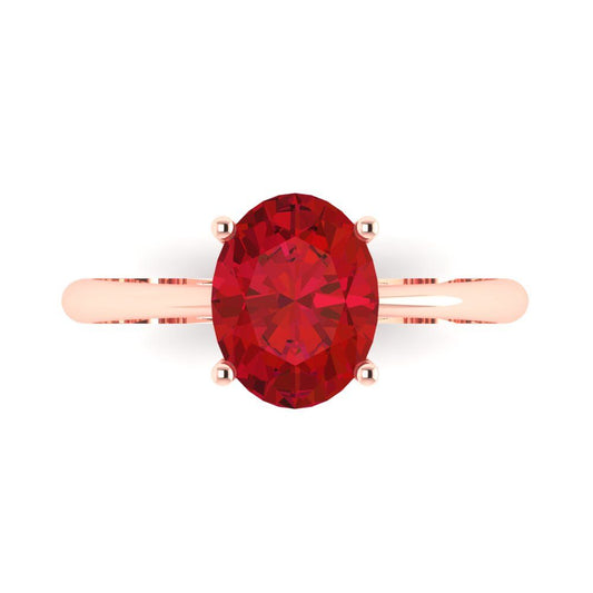 2 cttw Simulated Ruby Solitaire  Engagement Ring - Solid Rose Gold (VVS1, Oval Cut,9x7mm)