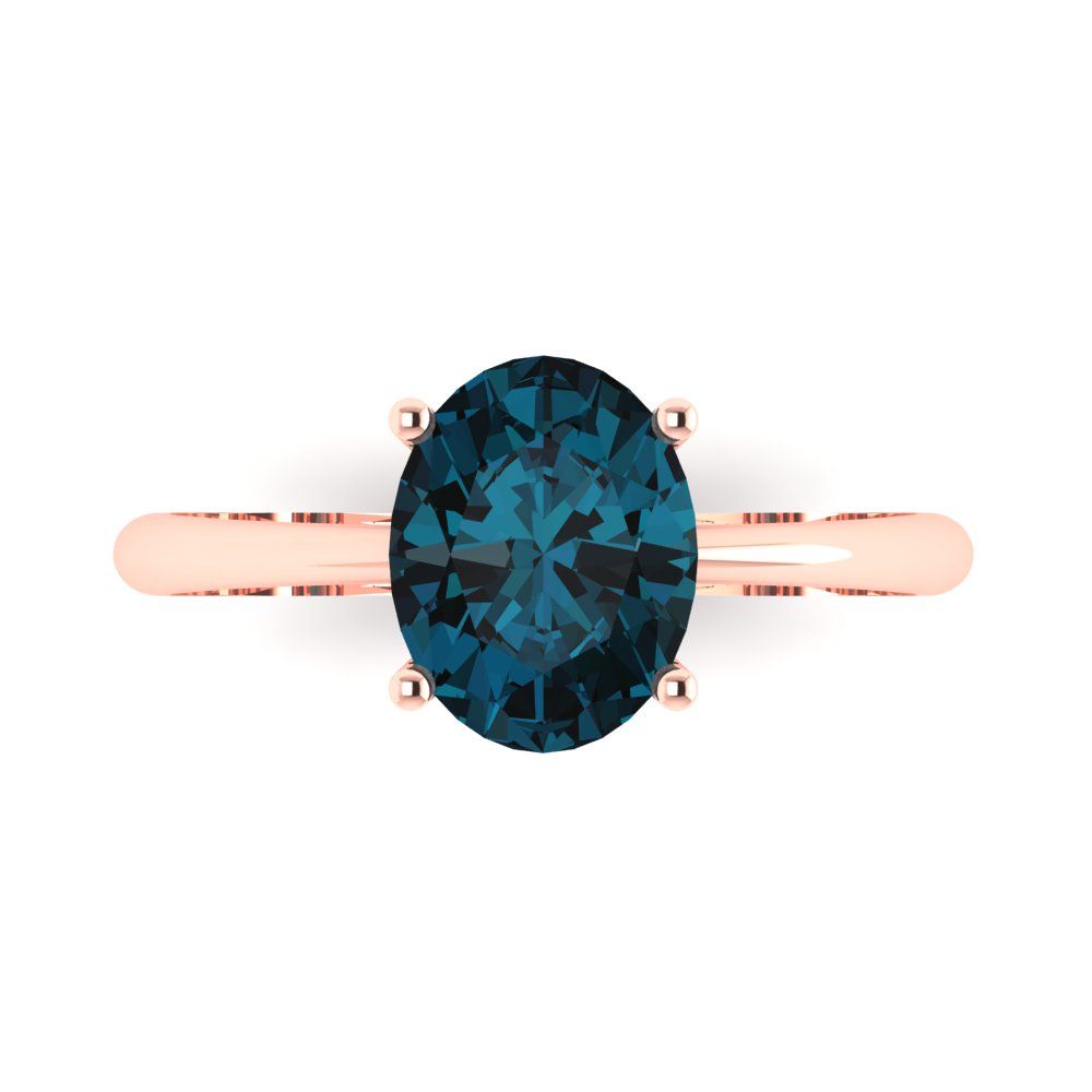 2 cttw Natural London Blue Topaz Solitaire  Engagement Ring - Solid Gold (Oval Cut,9x7mm)