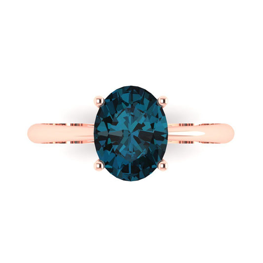 2 cttw Natural London Blue Topaz Solitaire  Engagement Ring - Solid Rose Gold (VVS1, Oval Cut,9x7mm)