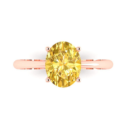 2 cttw Zirconia Simulated Yellow Diamond Solitaire  Engagement Ring - Solid Gold (VVS1, Oval Cut,9x7mm)