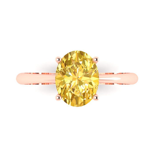 2 cttw Zirconia Simulated Yellow Diamond Solitaire  Engagement Ring - Solid Rose Gold (VVS1, Oval Cut,9x7mm)