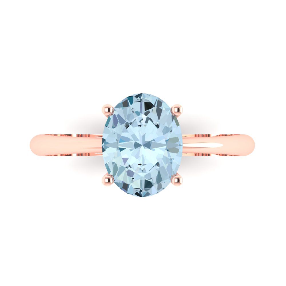 2.0 ct Brilliant Oval Cut Natural Swiss Blue Topaz Stone Rose Gold  Solitaire Ring