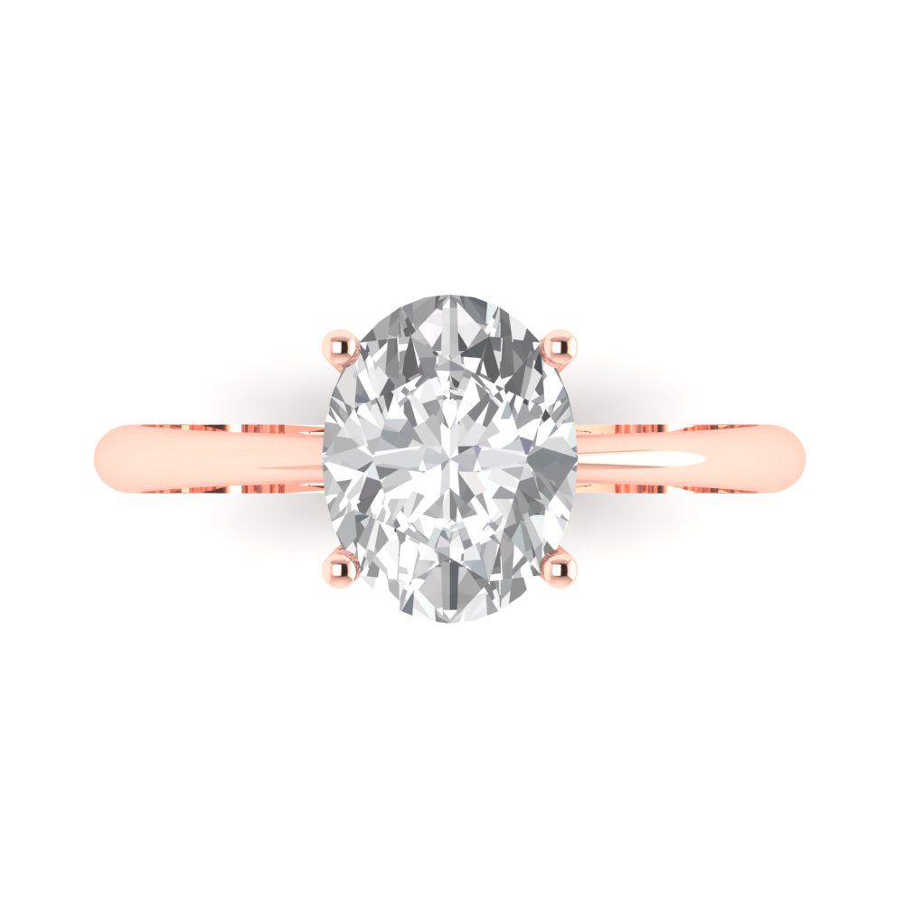 2 cttw Zirconia Simulated Diamond Solitaire  Engagement Ring - Solid Rose Gold (VVS1, Oval Cut,9x7mm)