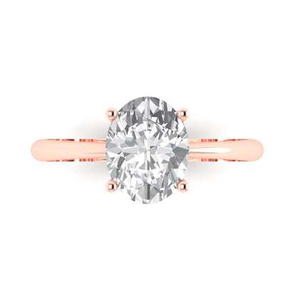 2 cttw Zirconia Simulated Diamond Solitaire  Engagement Ring - Solid Rose Gold (VVS1, Oval Cut,9x7mm)