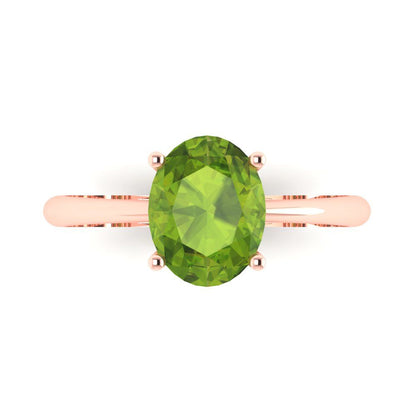 2 cttw Natural Peridot Solitaire  Engagement Ring - Solid Gold (Oval Cut,9x7mm)